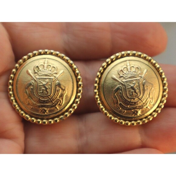 Vintage Lion Crest Ellen D Heraldic Shield Earrings - Picture 1 of 4